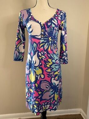 lilly pulitzer mabry midi dress Lilly Pulitzer Mabry Midi Dress Multi Flock Full of Fun Print 100% Cotton Size M